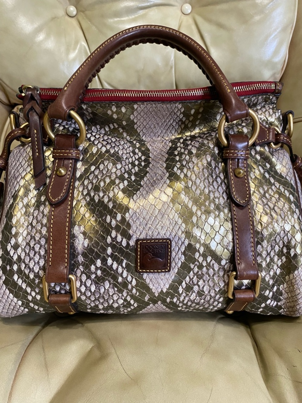 RARE Dooney & Bourke Python Satchel Florentine Gold/Green Leather - Picture 3 of 15